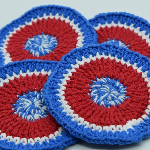 Handcrafted Independence Day Crochet Coasters Set of Four - Picture 4 of 5
